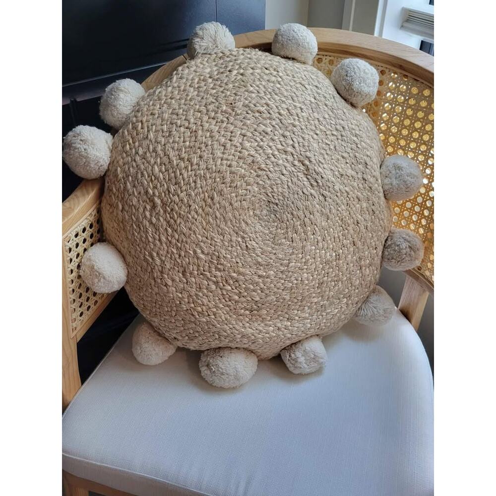 Jute Cotton Indoor Outdoor Round Boho Pillow 20"